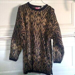 Sheridan Square Vintage Black and Gold Patterned Sweater Size 1x